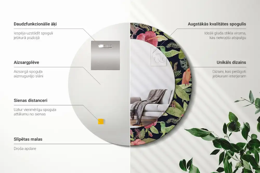 Miroir rond avec décoration hibiscus