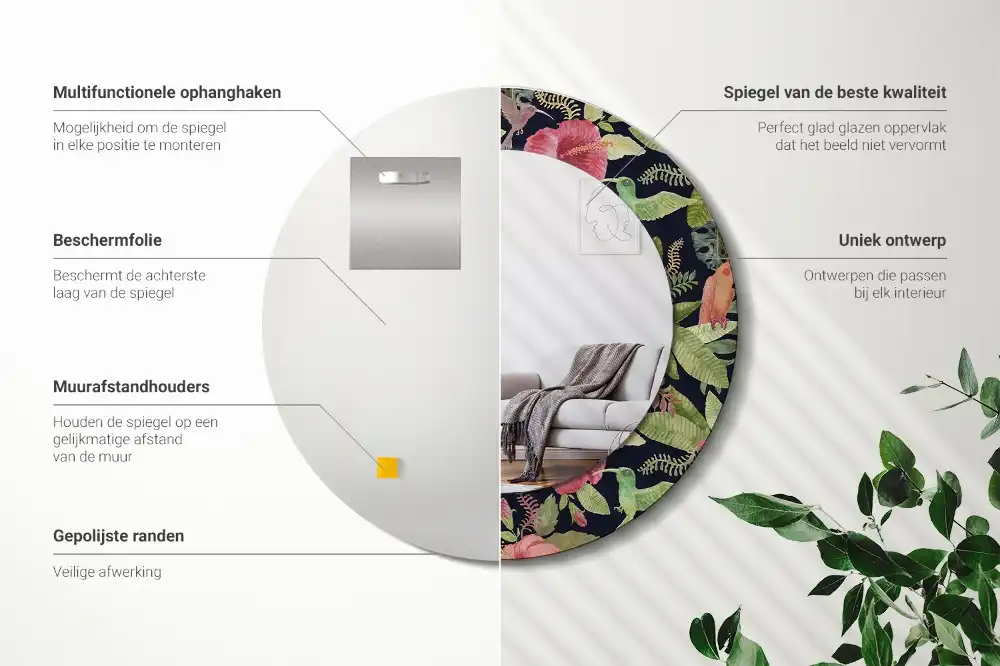Miroir rond avec décoration hibiscus
