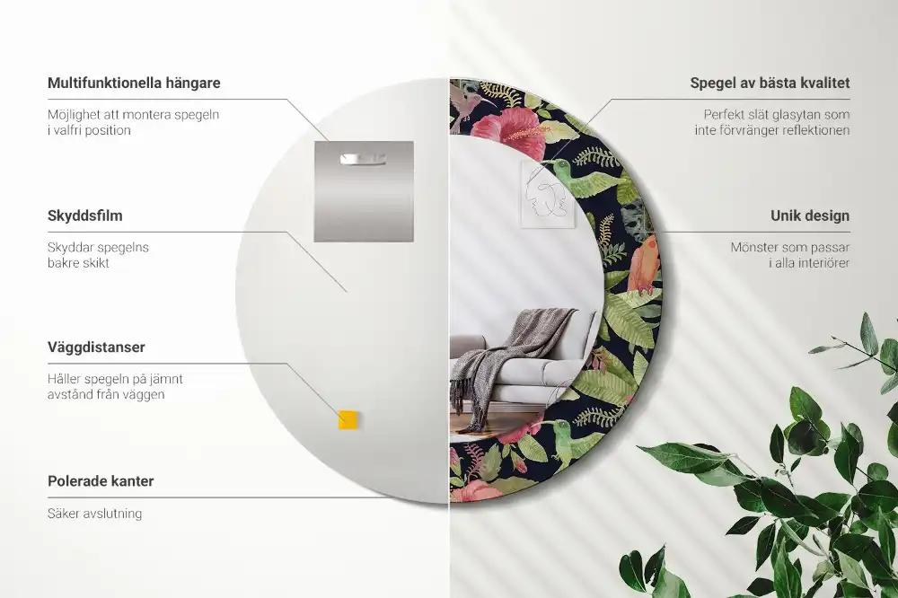 Miroir rond avec décoration hibiscus