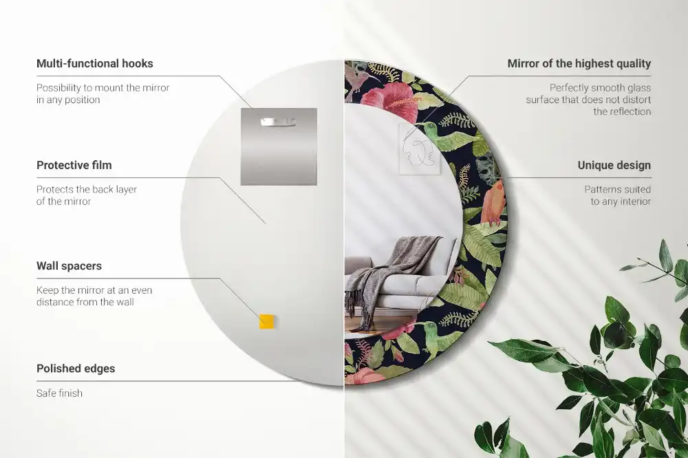 Miroir rond avec décoration hibiscus