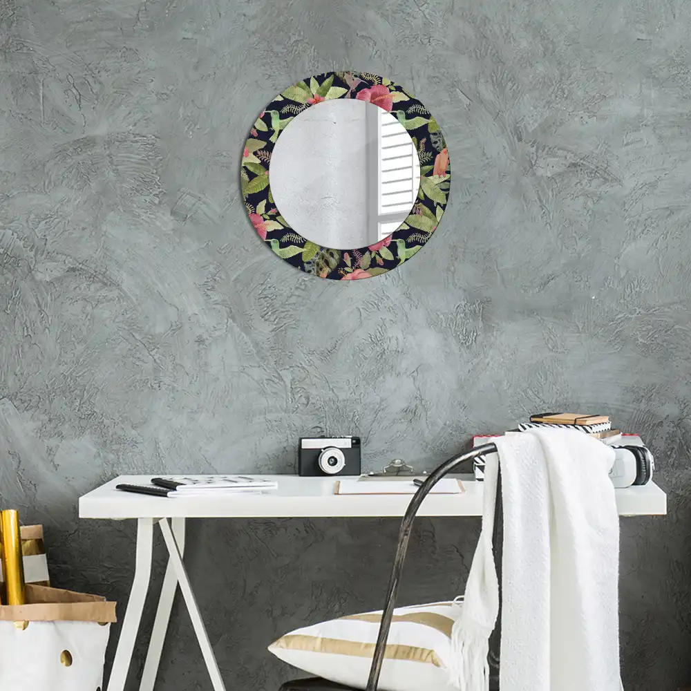 Miroir rond avec décoration hibiscus
