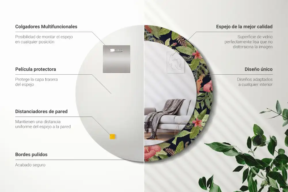 Miroir rond avec décoration hibiscus