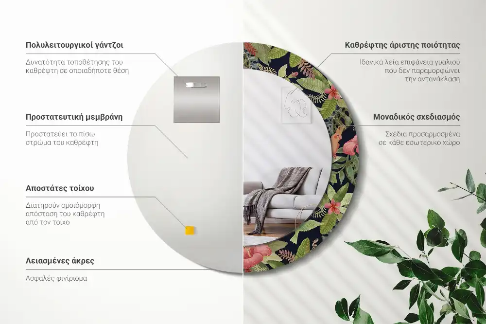 Miroir rond avec décoration hibiscus