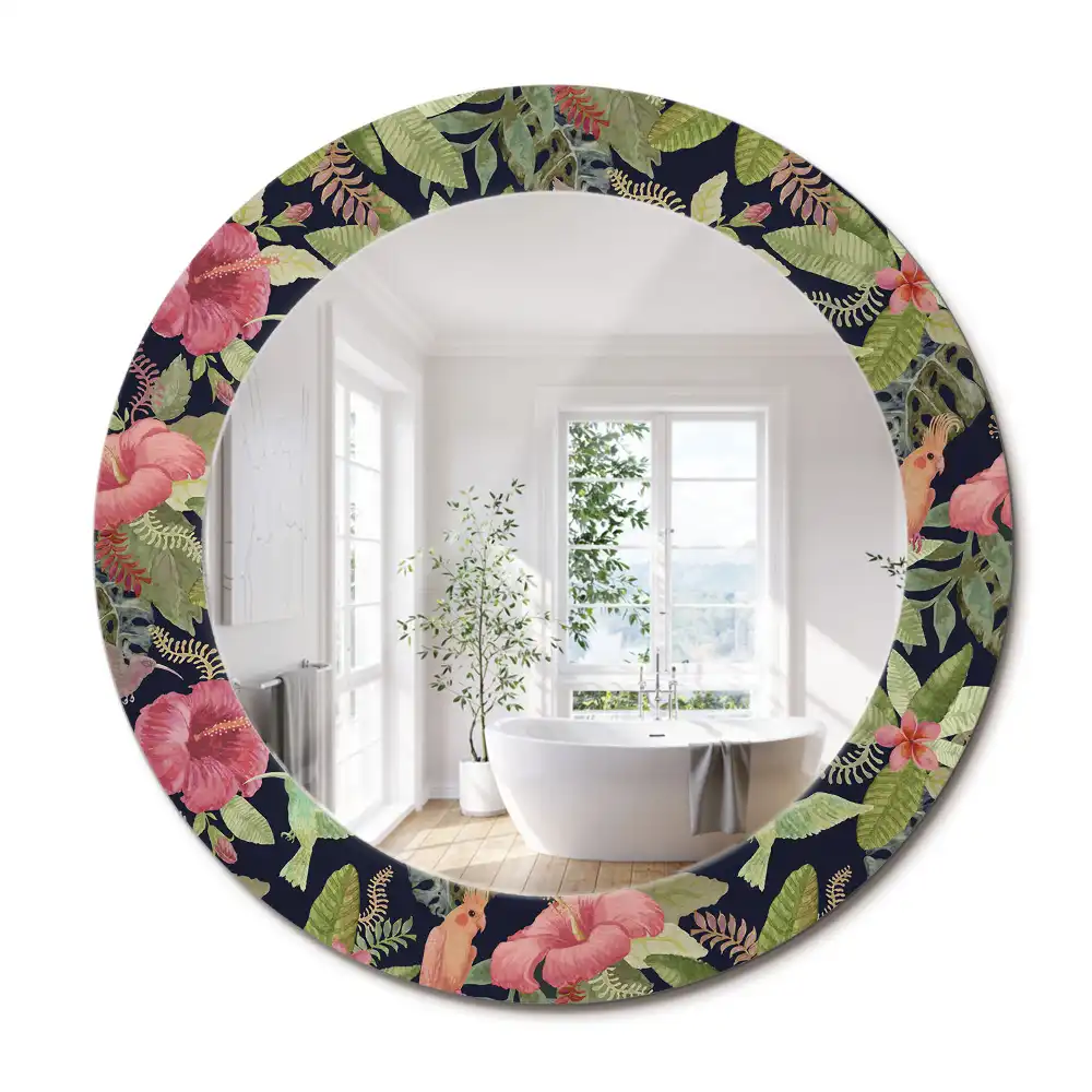 Miroir rond avec décoration hibiscus