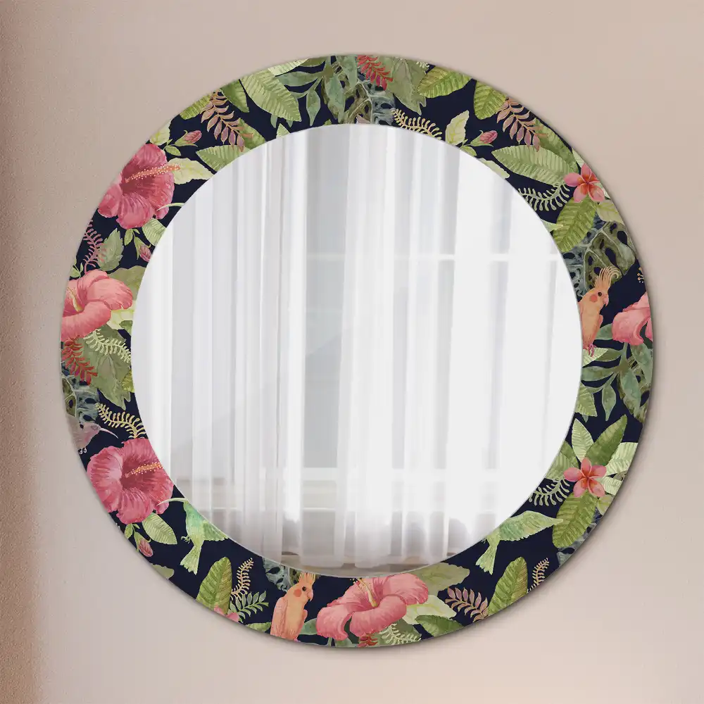 Miroir rond avec décoration hibiscus