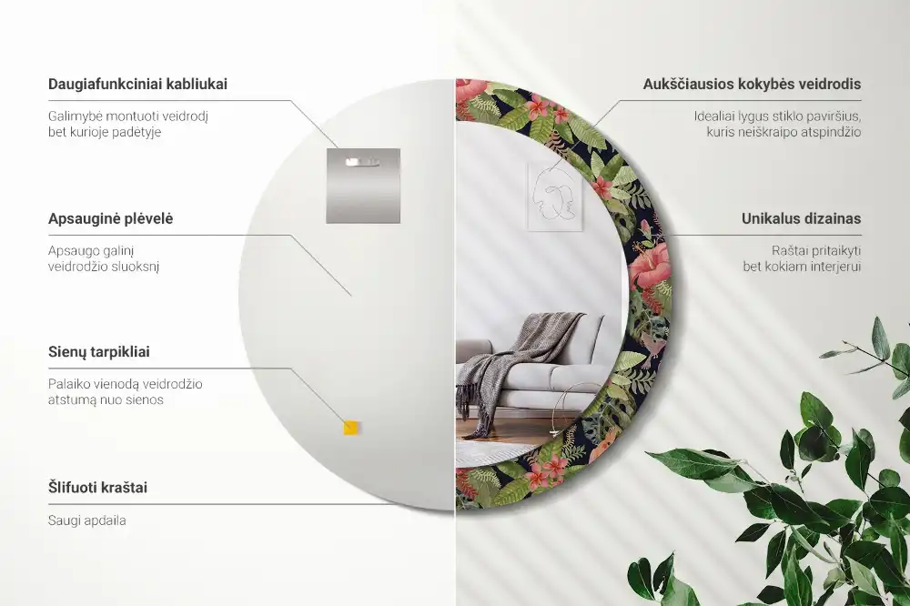 Miroir rond avec décoration hibiscus