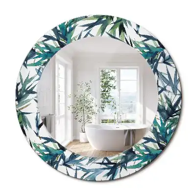 Miroir rond cadre imprimé palmiers bleus