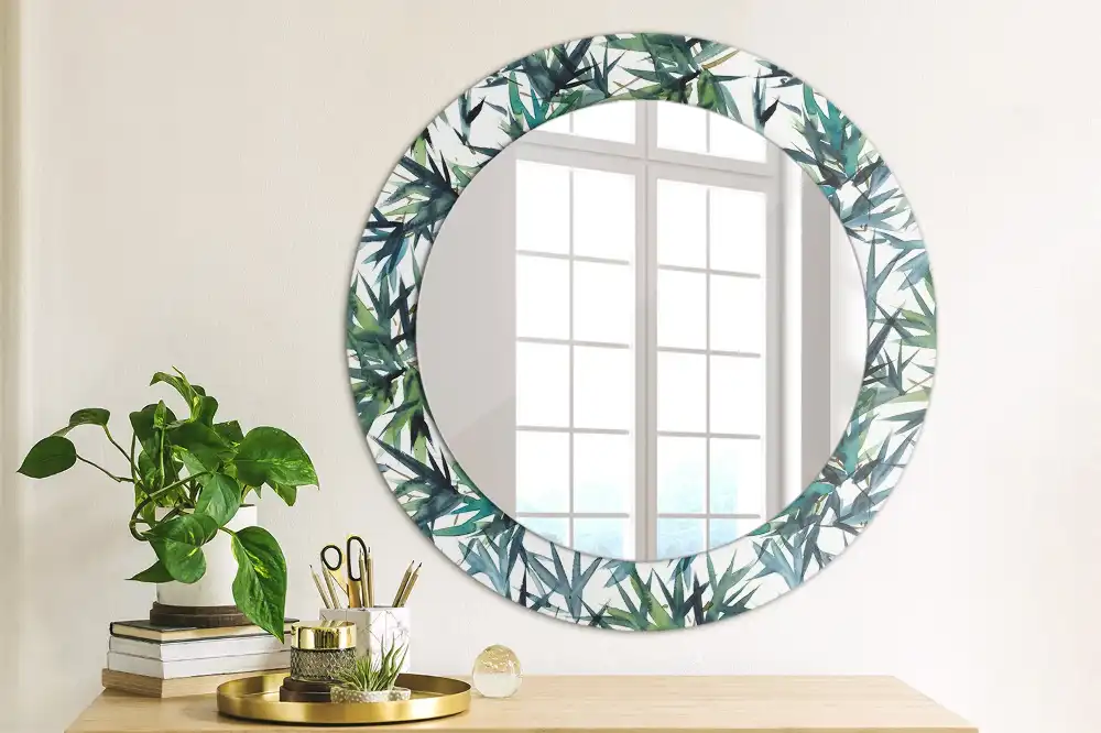 Miroir rond cadre imprimé palmiers bleus