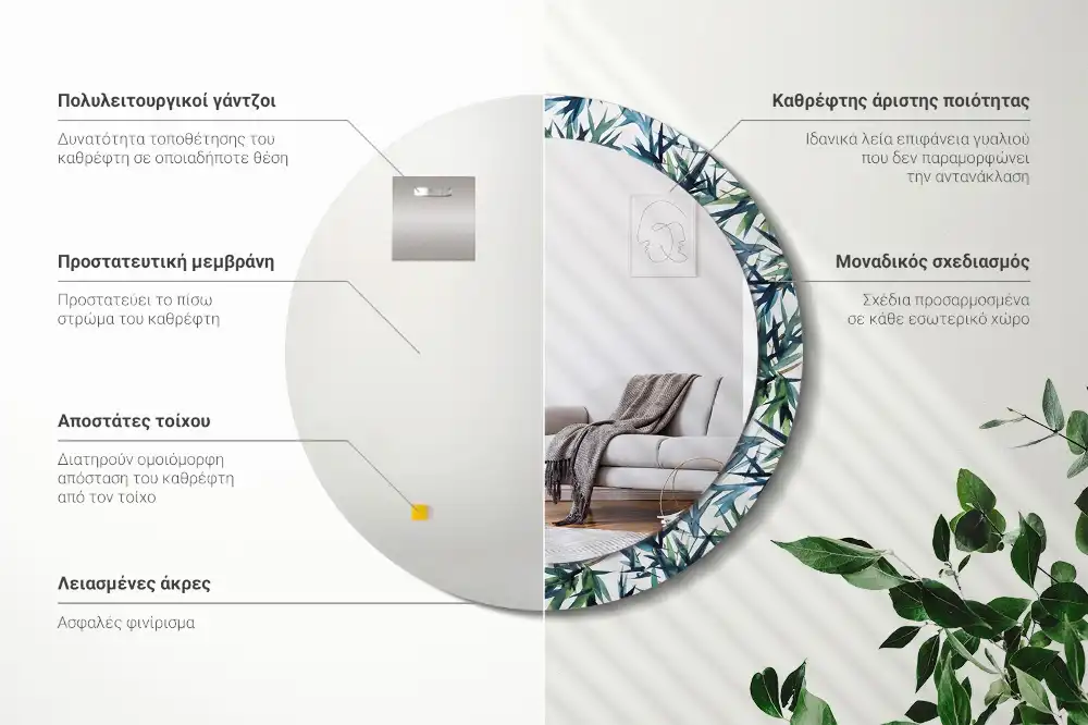 Miroir rond cadre imprimé palmiers bleus