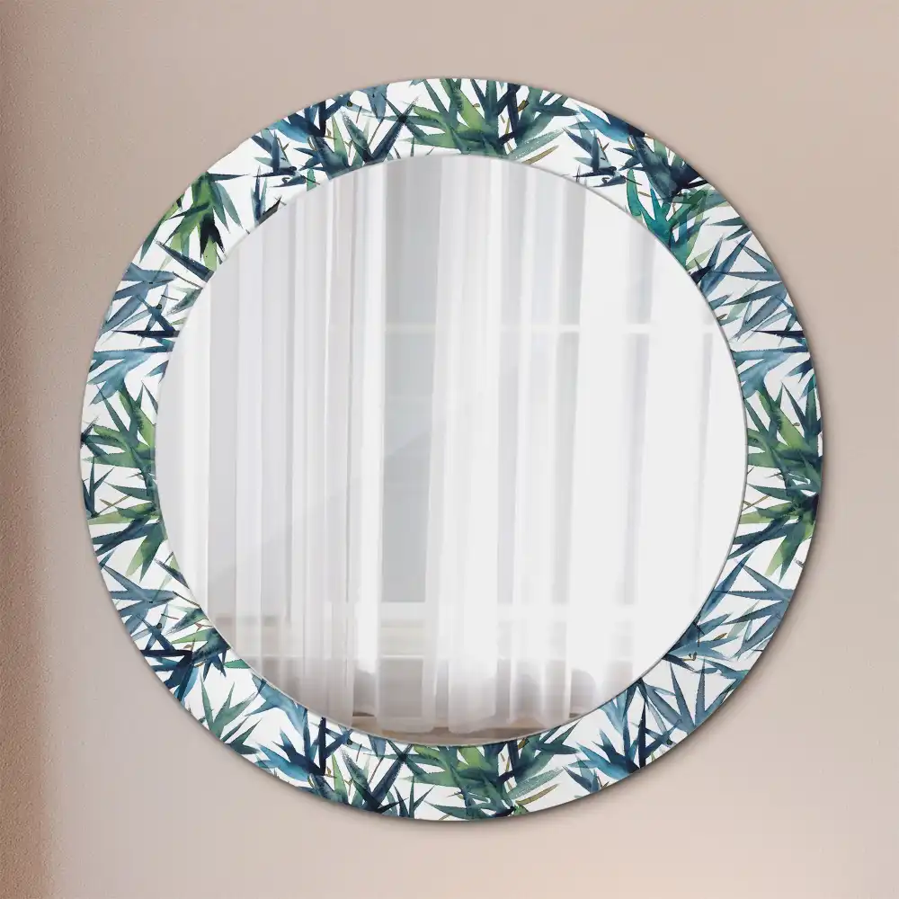 Miroir rond cadre imprimé palmiers bleus