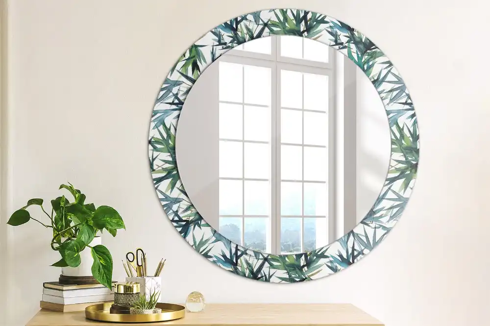 Miroir rond cadre imprimé palmiers bleus