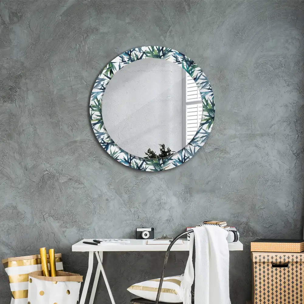 Miroir rond cadre imprimé palmiers bleus