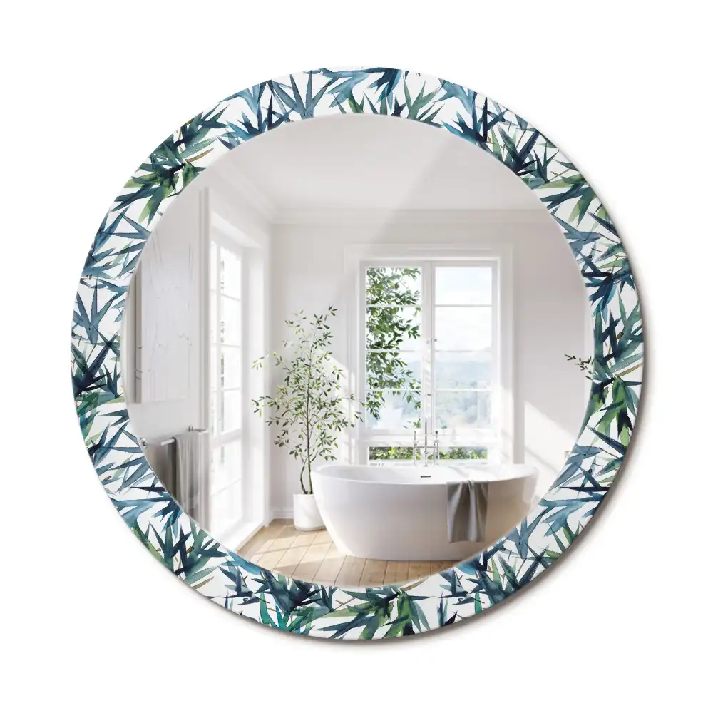 Miroir rond cadre imprimé palmiers bleus