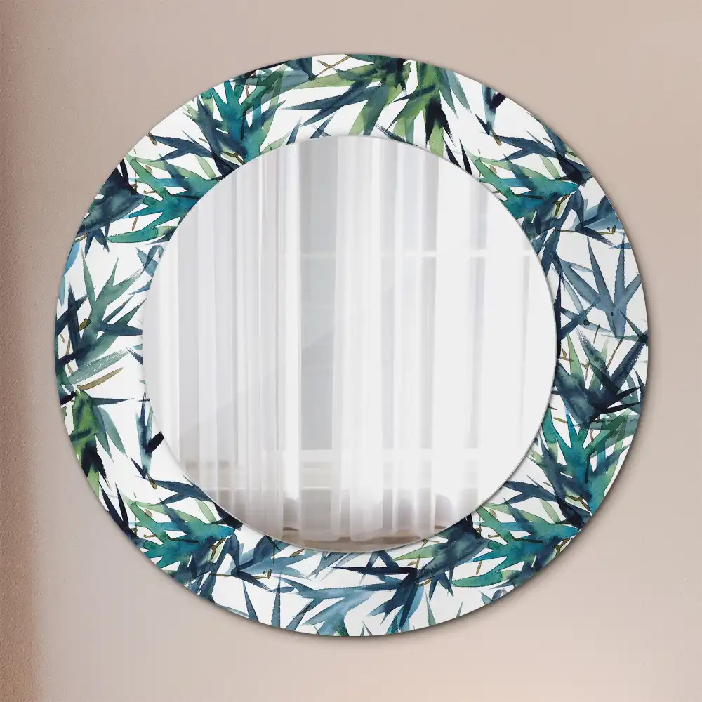 Miroir rond cadre imprimé palmiers bleus