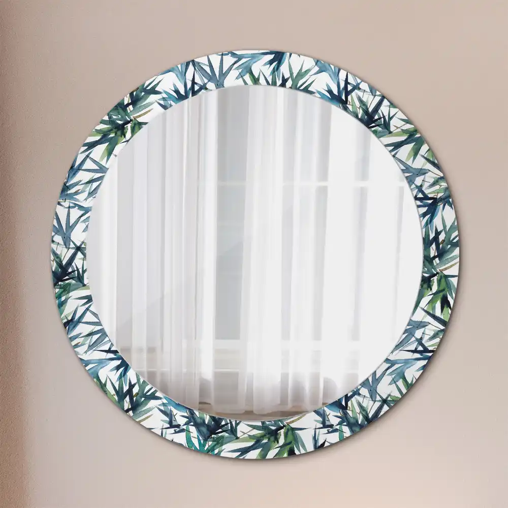 Miroir rond cadre imprimé palmiers bleus