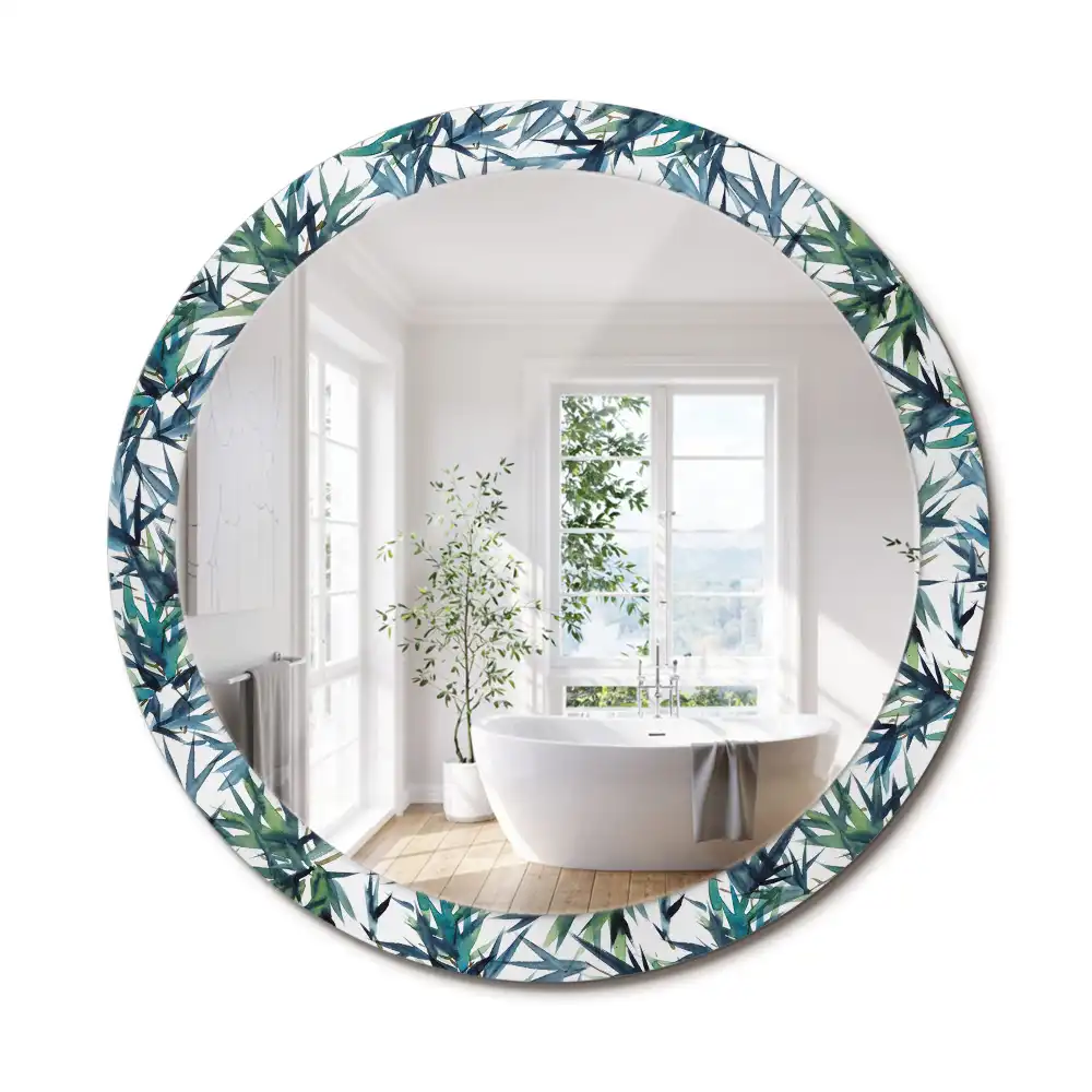 Miroir rond cadre imprimé palmiers bleus