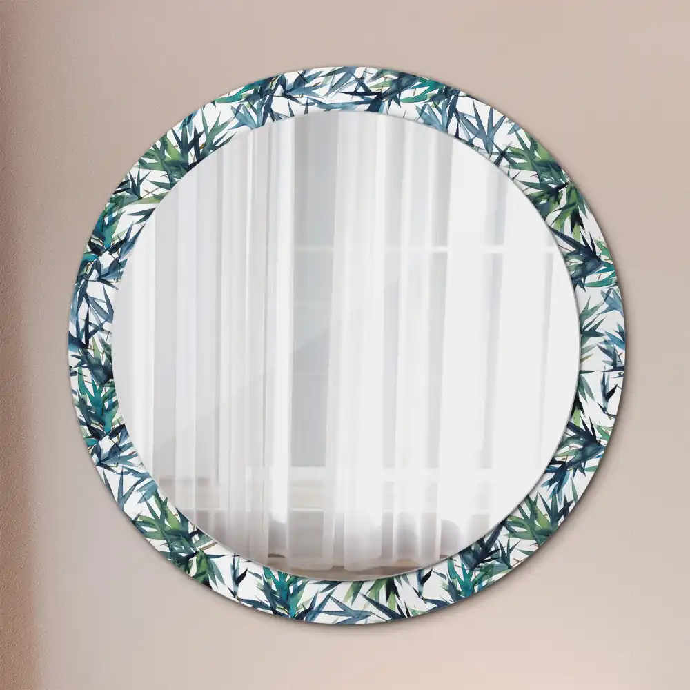Miroir rond cadre imprimé palmiers bleus