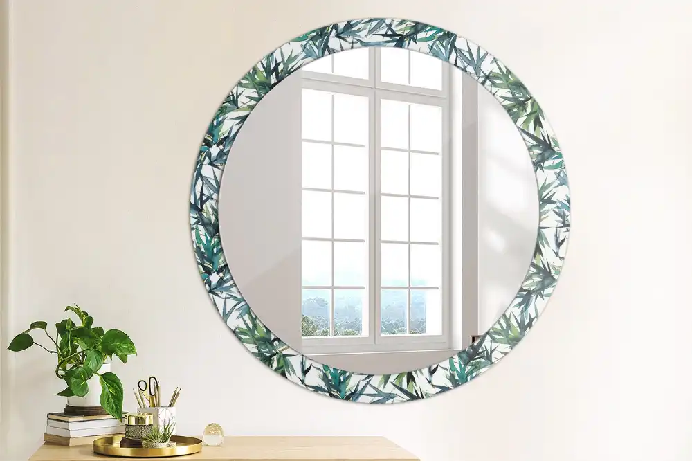 Miroir rond cadre imprimé palmiers bleus