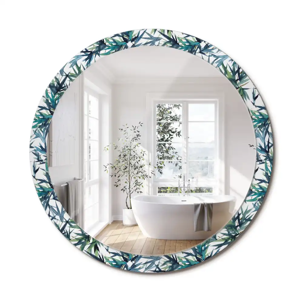 Miroir rond cadre imprimé palmiers bleus
