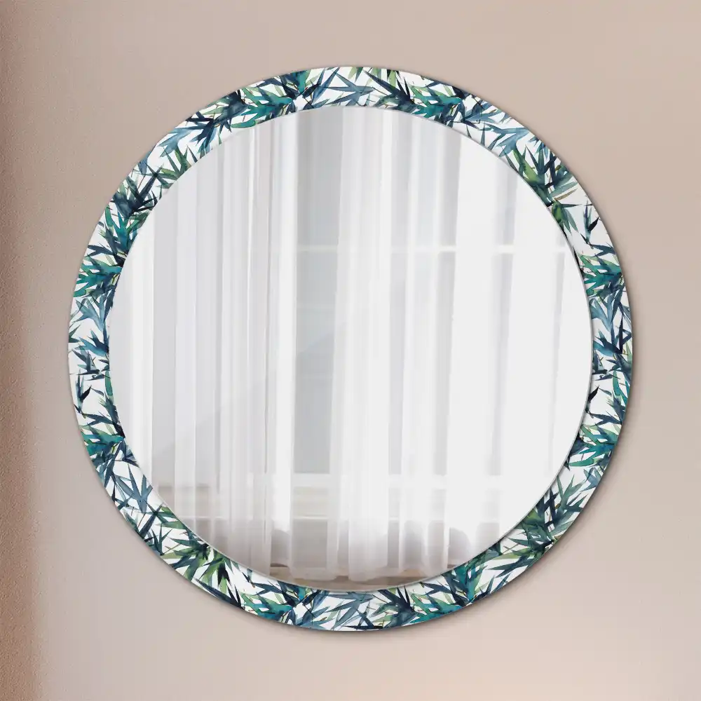 Miroir rond cadre imprimé palmiers bleus