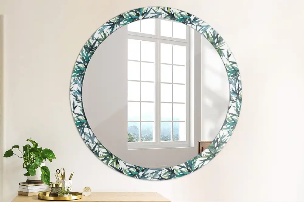 Miroir rond cadre imprimé palmiers bleus