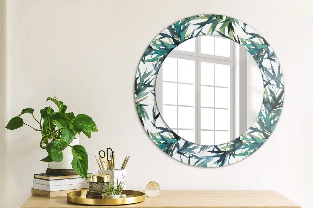 Miroir rond cadre imprimé palmiers bleus