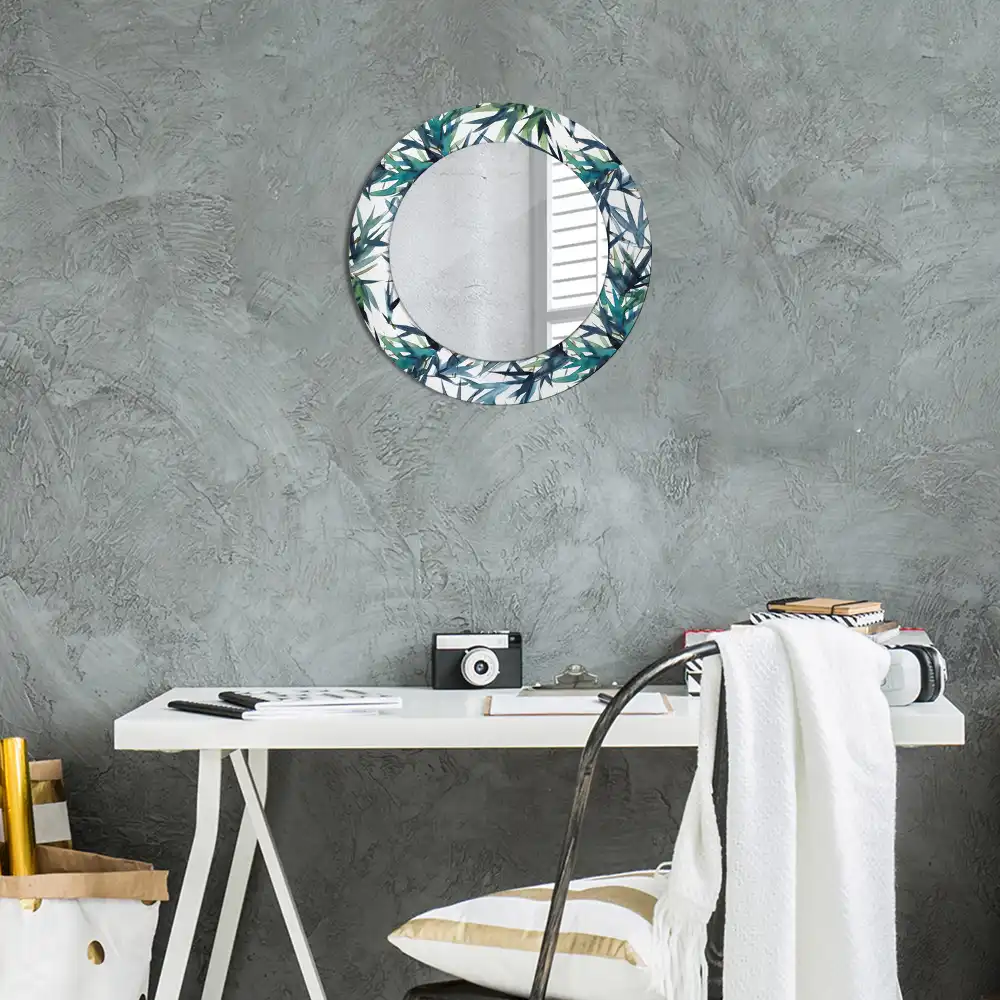 Miroir rond cadre imprimé palmiers bleus