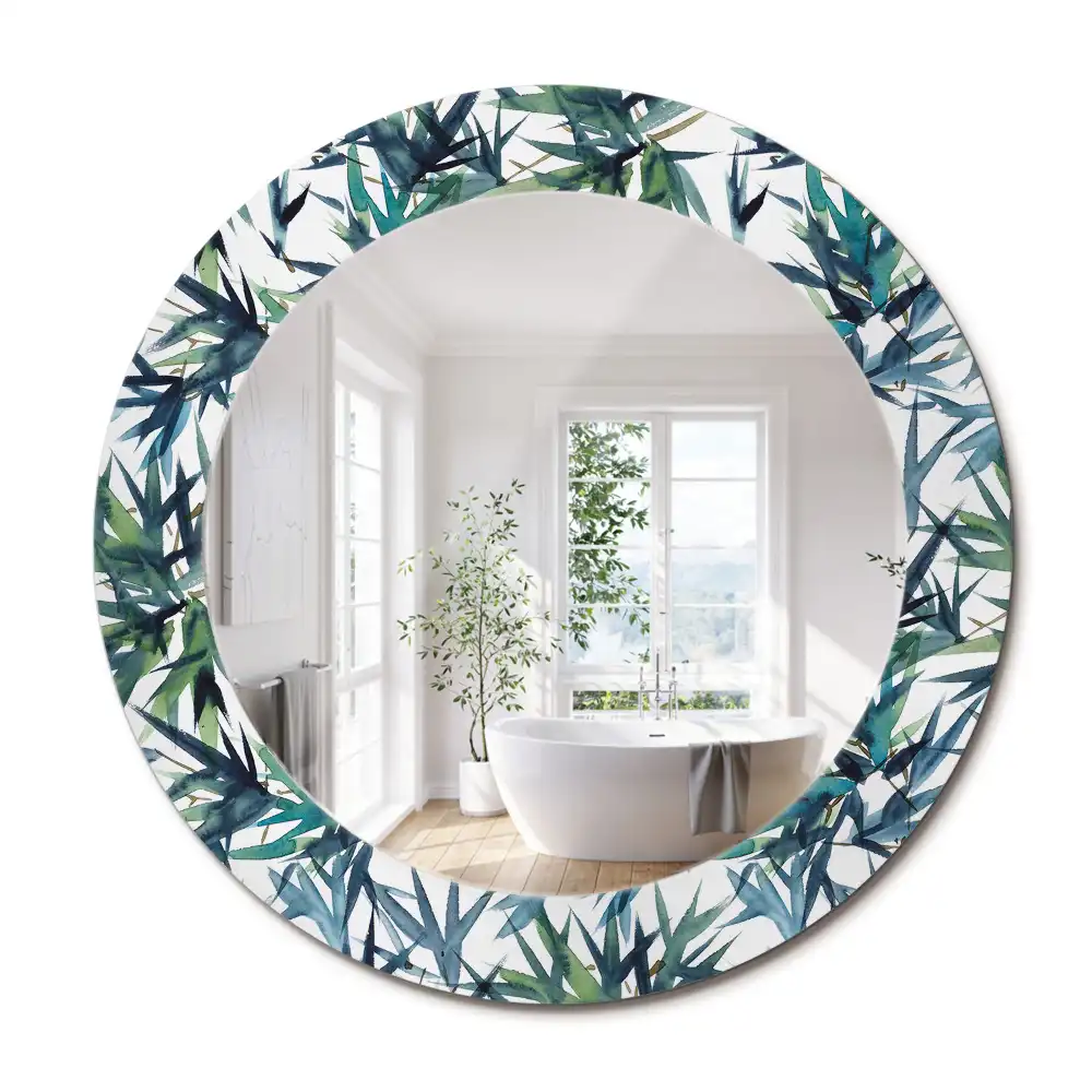Miroir rond cadre imprimé palmiers bleus