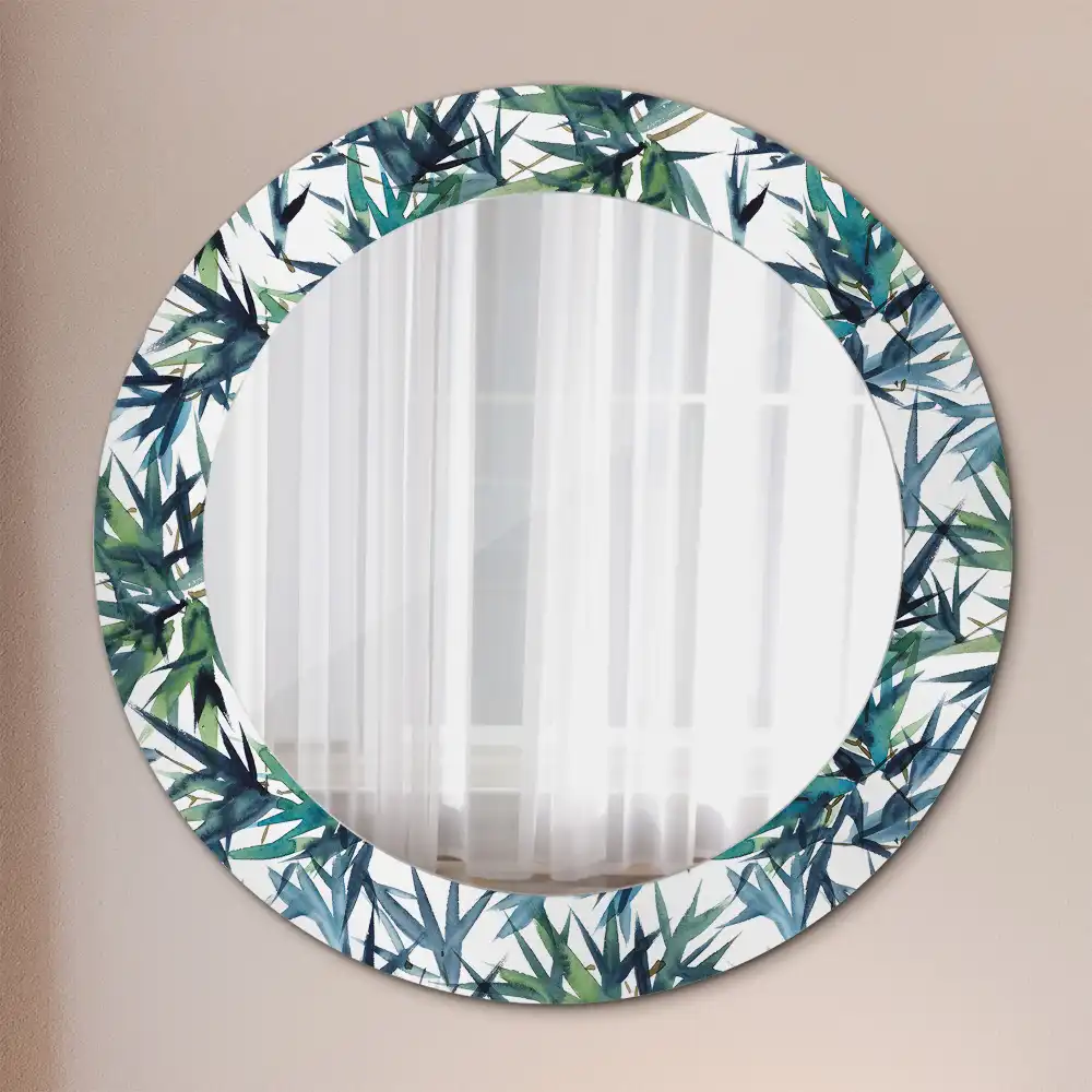 Miroir rond cadre imprimé palmiers bleus
