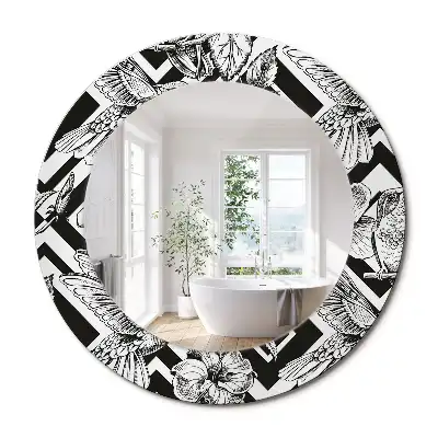 Miroir rond avec décoration colibris