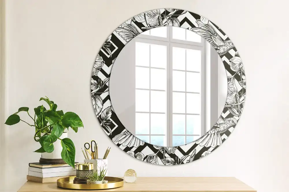 Miroir rond avec décoration colibris