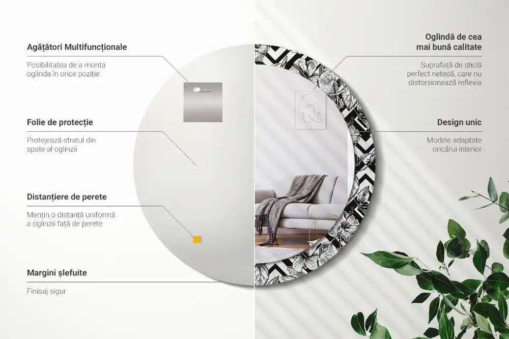 Miroir rond avec décoration colibris