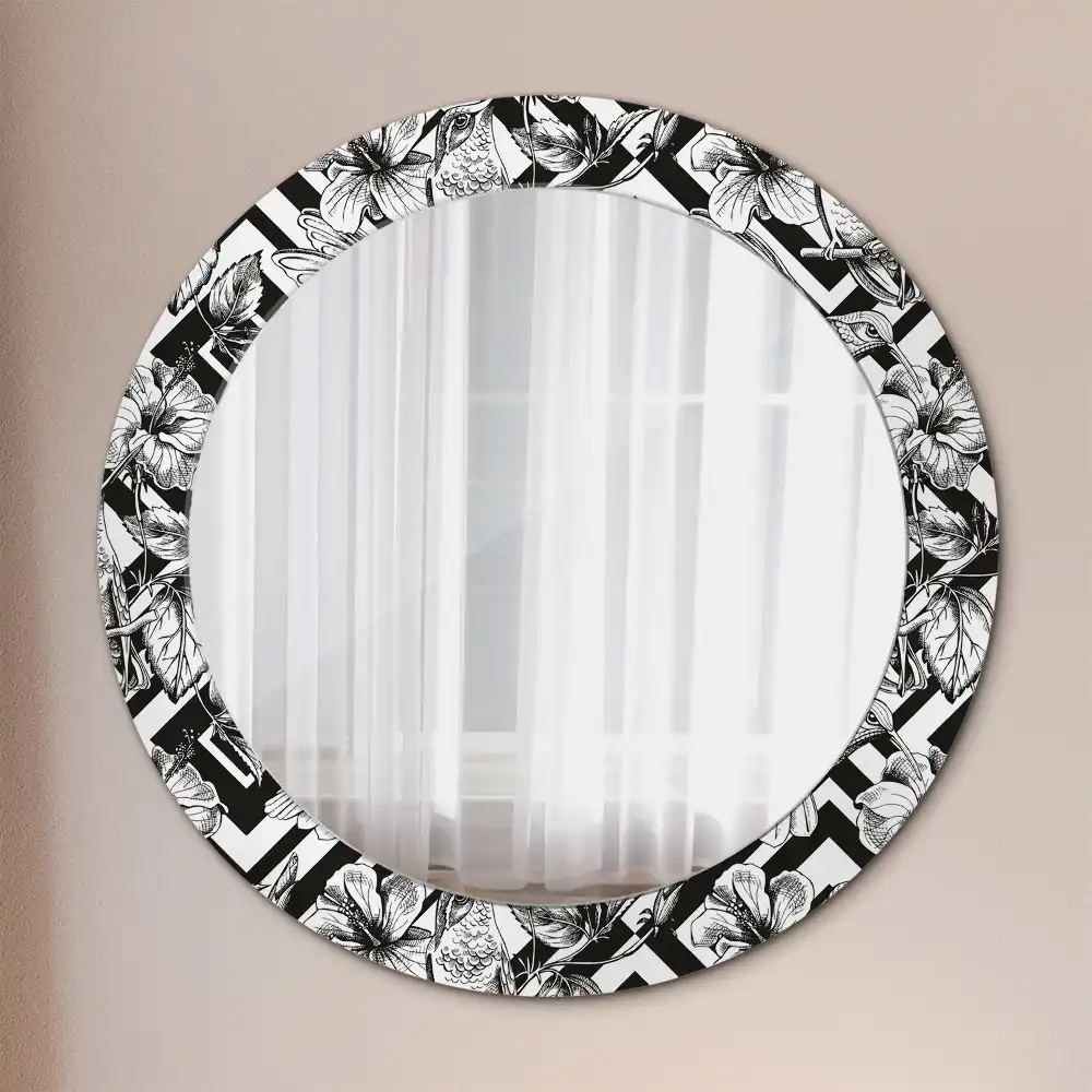 Miroir rond avec décoration colibris