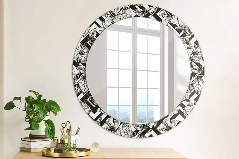 Miroir rond avec décoration colibris