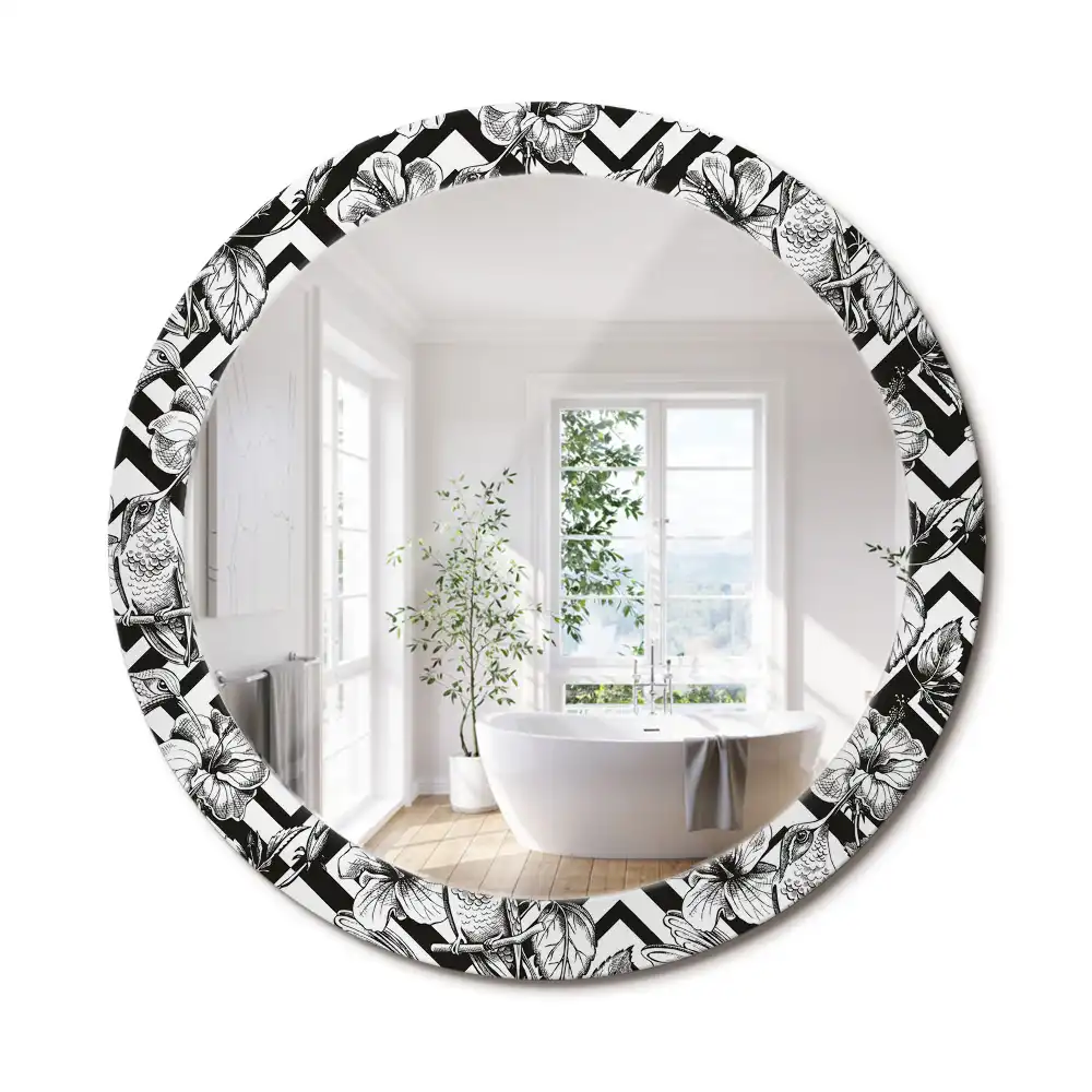 Miroir rond avec décoration colibris
