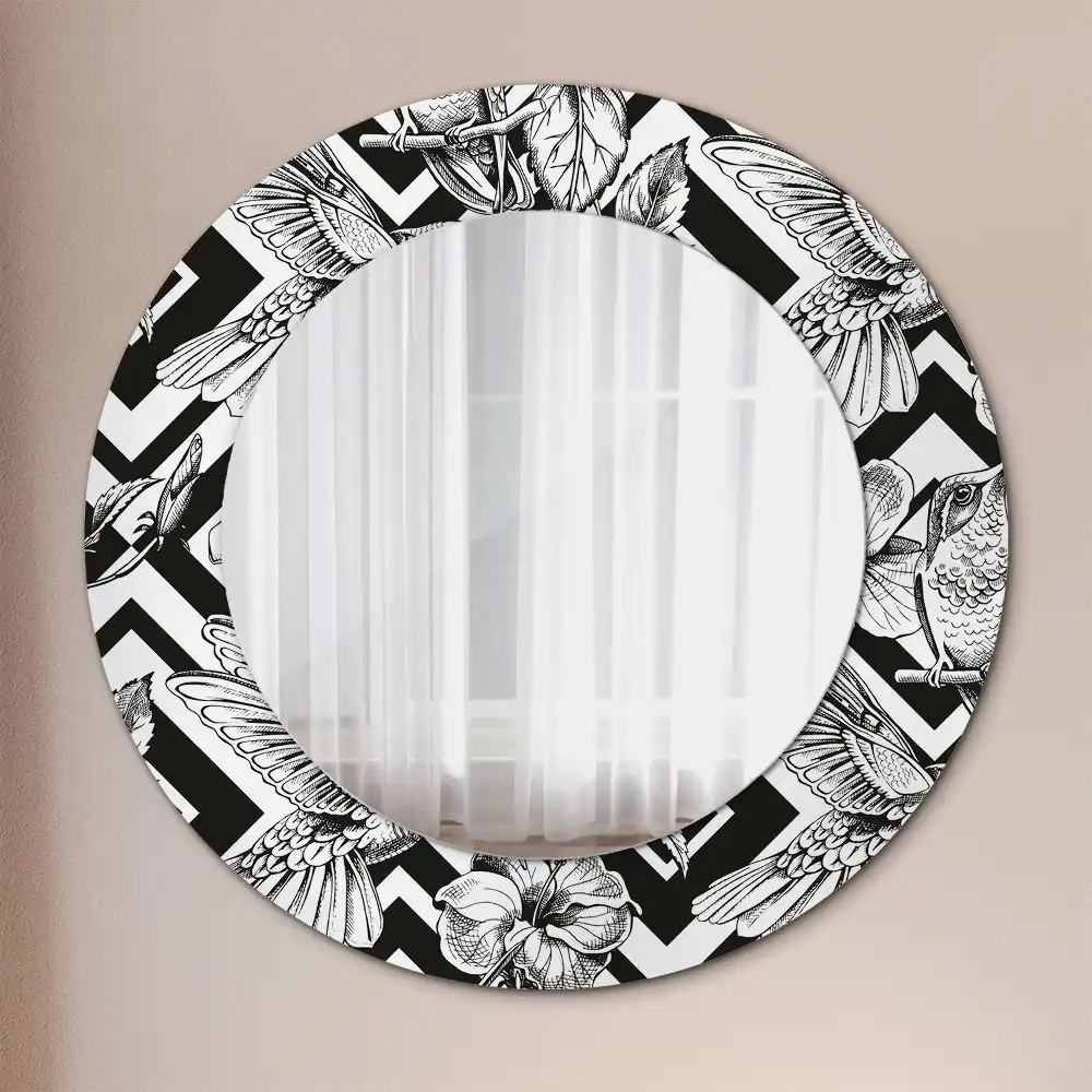Miroir rond avec décoration colibris
