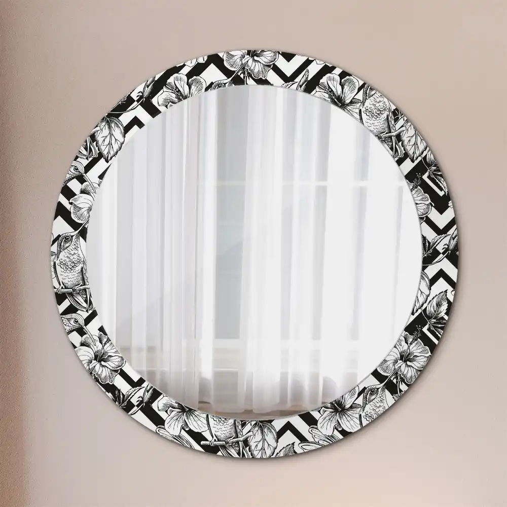 Miroir rond avec décoration colibris