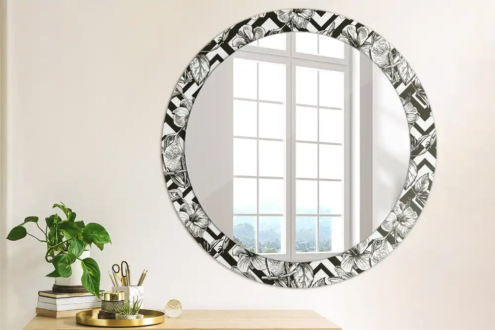 Miroir rond avec décoration colibris