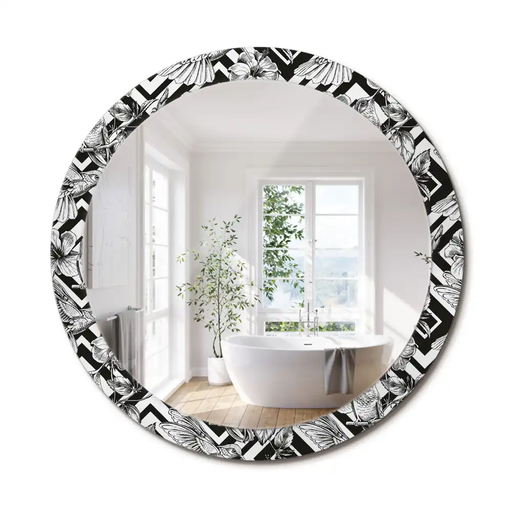 Miroir rond avec décoration colibris