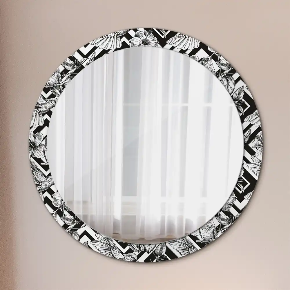 Miroir rond avec décoration colibris