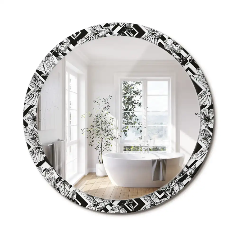 Miroir rond avec décoration colibris