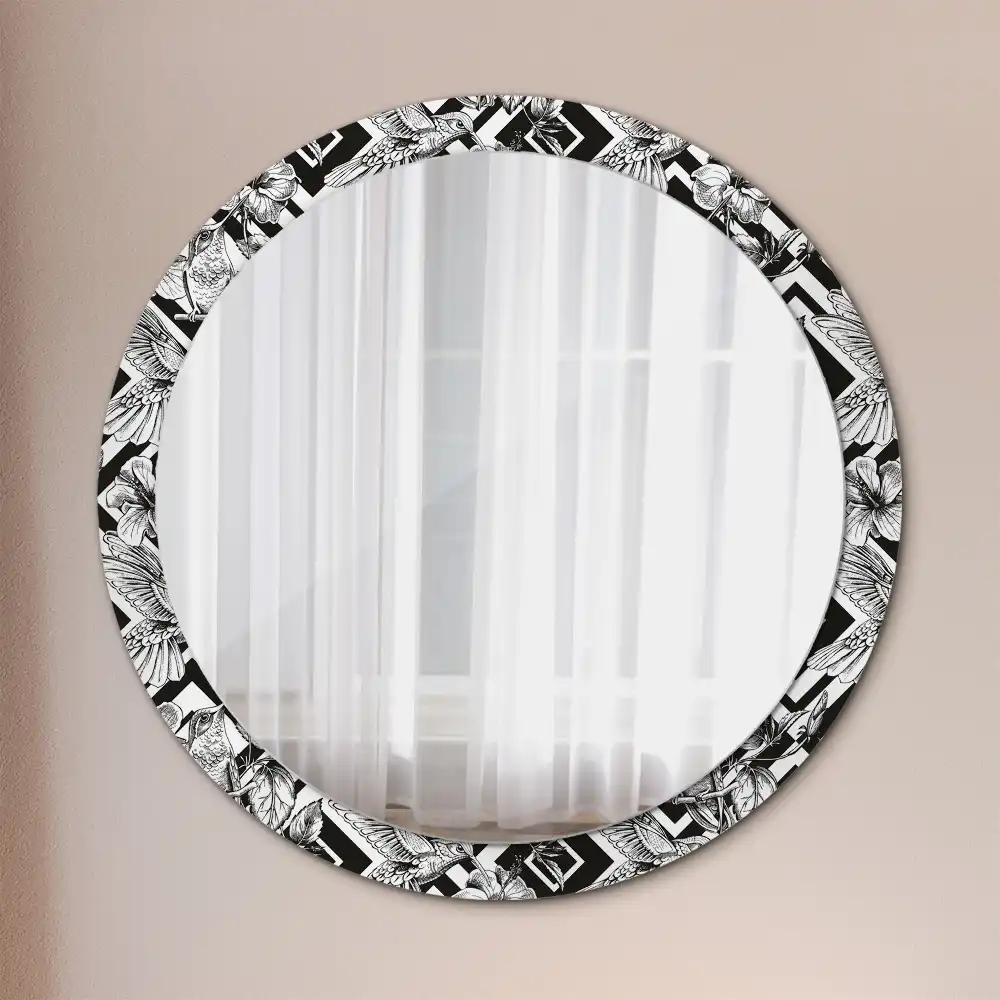 Miroir rond avec décoration colibris