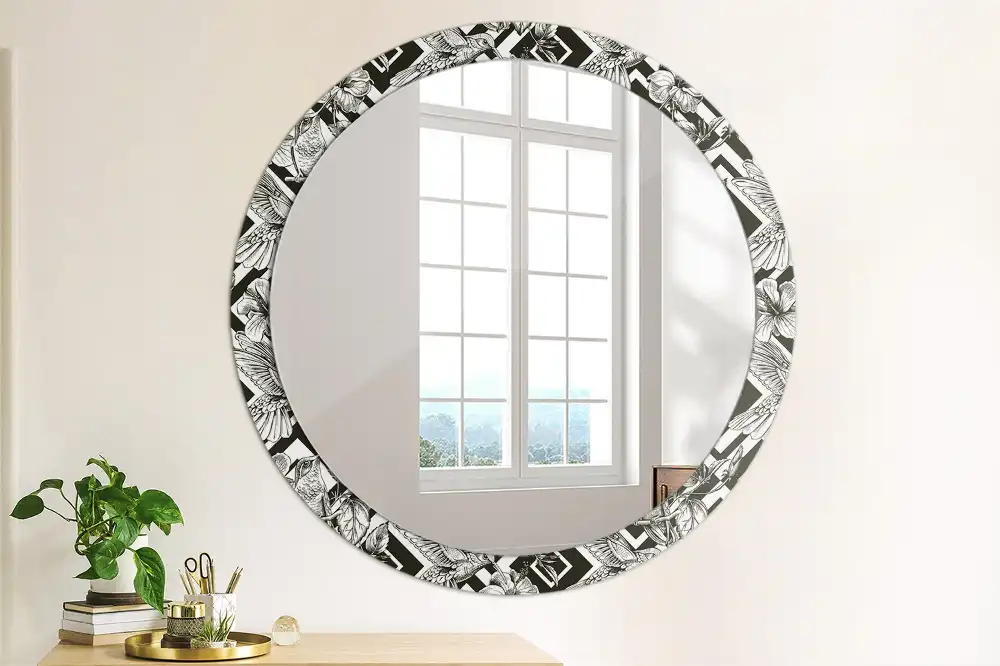 Miroir rond avec décoration colibris