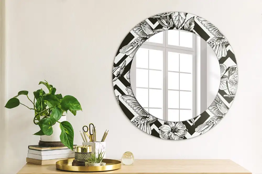 Miroir rond avec décoration colibris