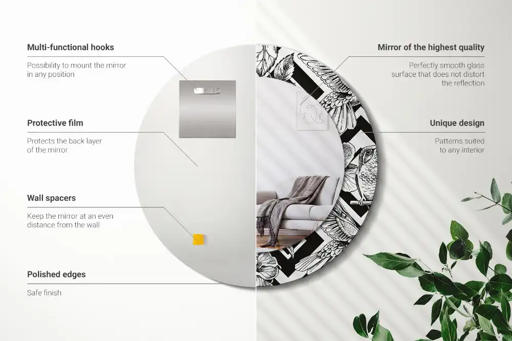 Miroir rond avec décoration colibris
