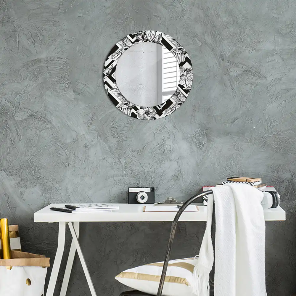 Miroir rond avec décoration colibris