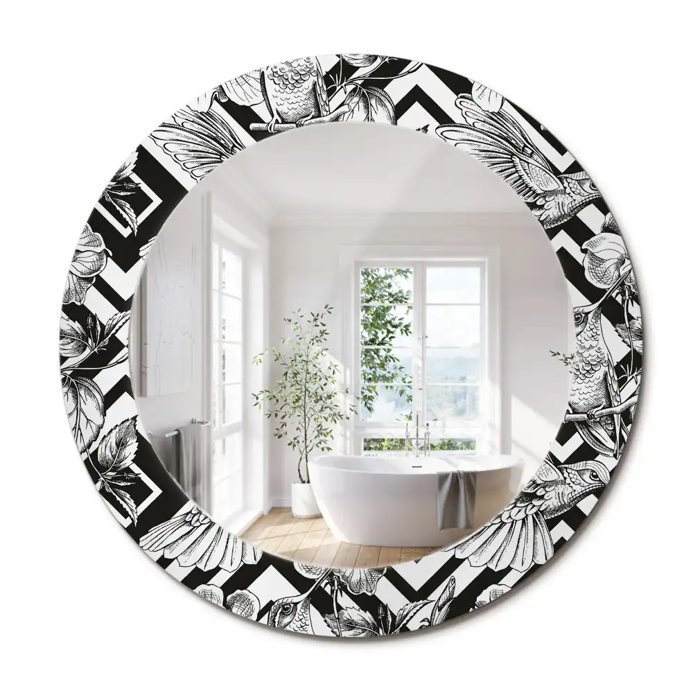 Miroir rond avec décoration colibris