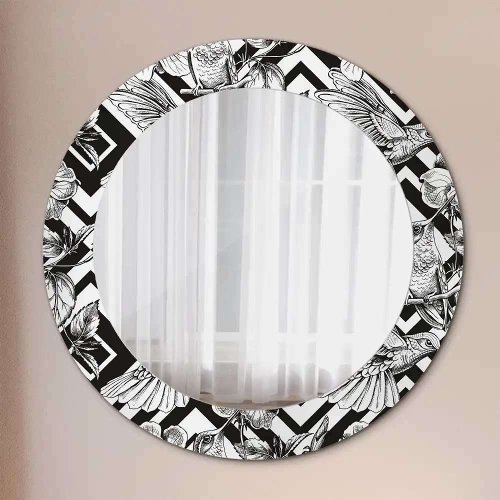 Miroir rond avec décoration colibris
