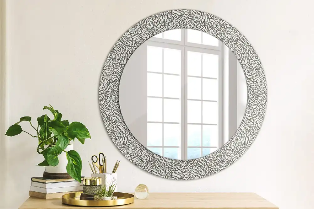 Miroir rond cadre imprimé motif floral