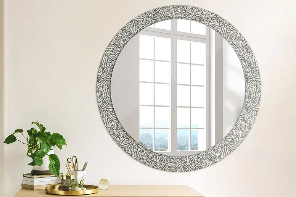 Miroir rond cadre imprimé motif floral